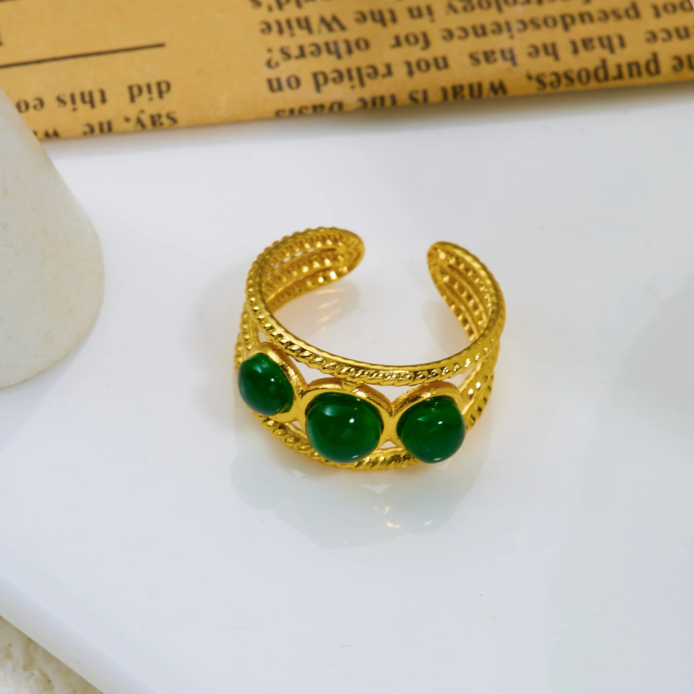 Vintage Boho Turquoise Tiger Eye Stone Rings For Women Stainless Steel Natural Stone Open Finger Ring Party Aesthetic Jewelry - Charlie Dolly