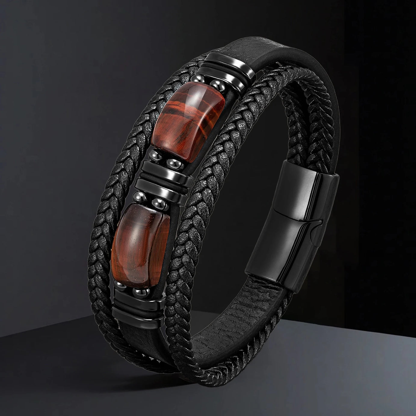 Natural Stone Leather Wrap Bracelet