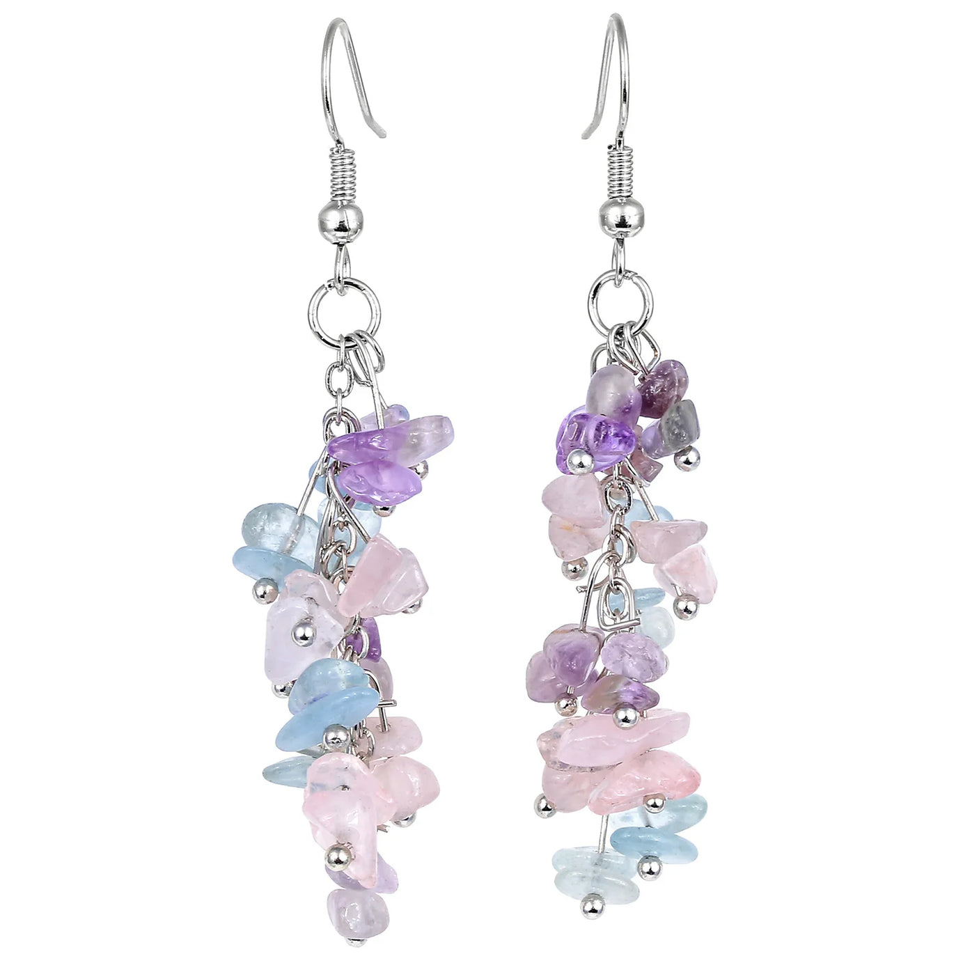 Crushed Crystal Grape Cluster Tassel Earrings, Natural Stone Boho Wedding Jewelry