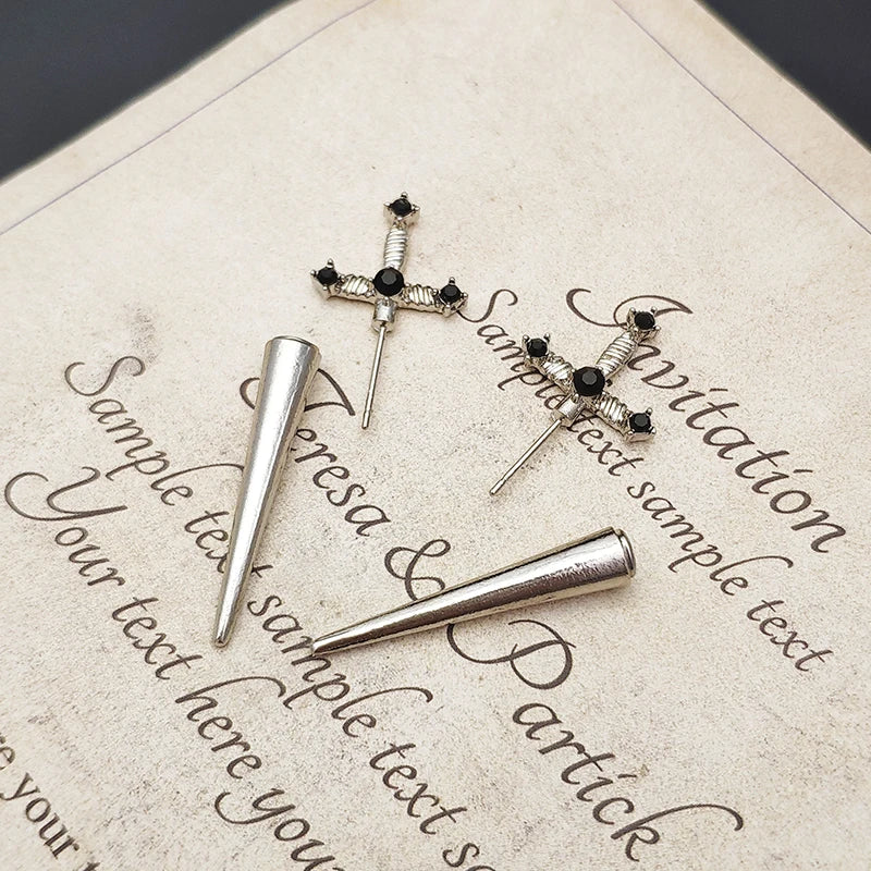 Vintage Dark Gothic Kinitial Sword Earrings For Women Men Dagger Piercing Earring Ear Jacket Punk Goth Halloween Jewelry Gift - Charlie Dolly