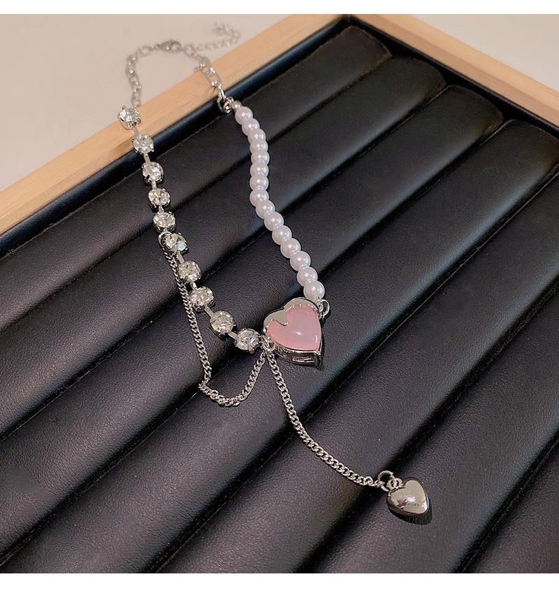 Women Titanium Steel Necklace Classic Pink Crystal Heart Jewelry