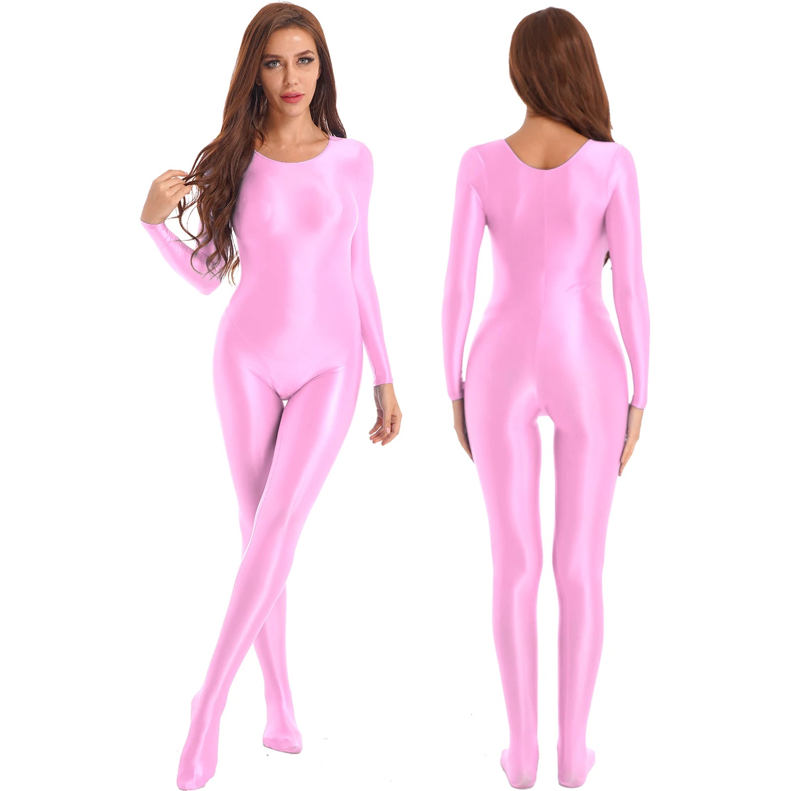 Womens Sexy Glossy Bodystocking Bodysuit Long Sleeve Jumpsuit Lingerie Nightwear Swimwear Gymnastics Yoga Sports Dance Leotard - Charlie Dolly