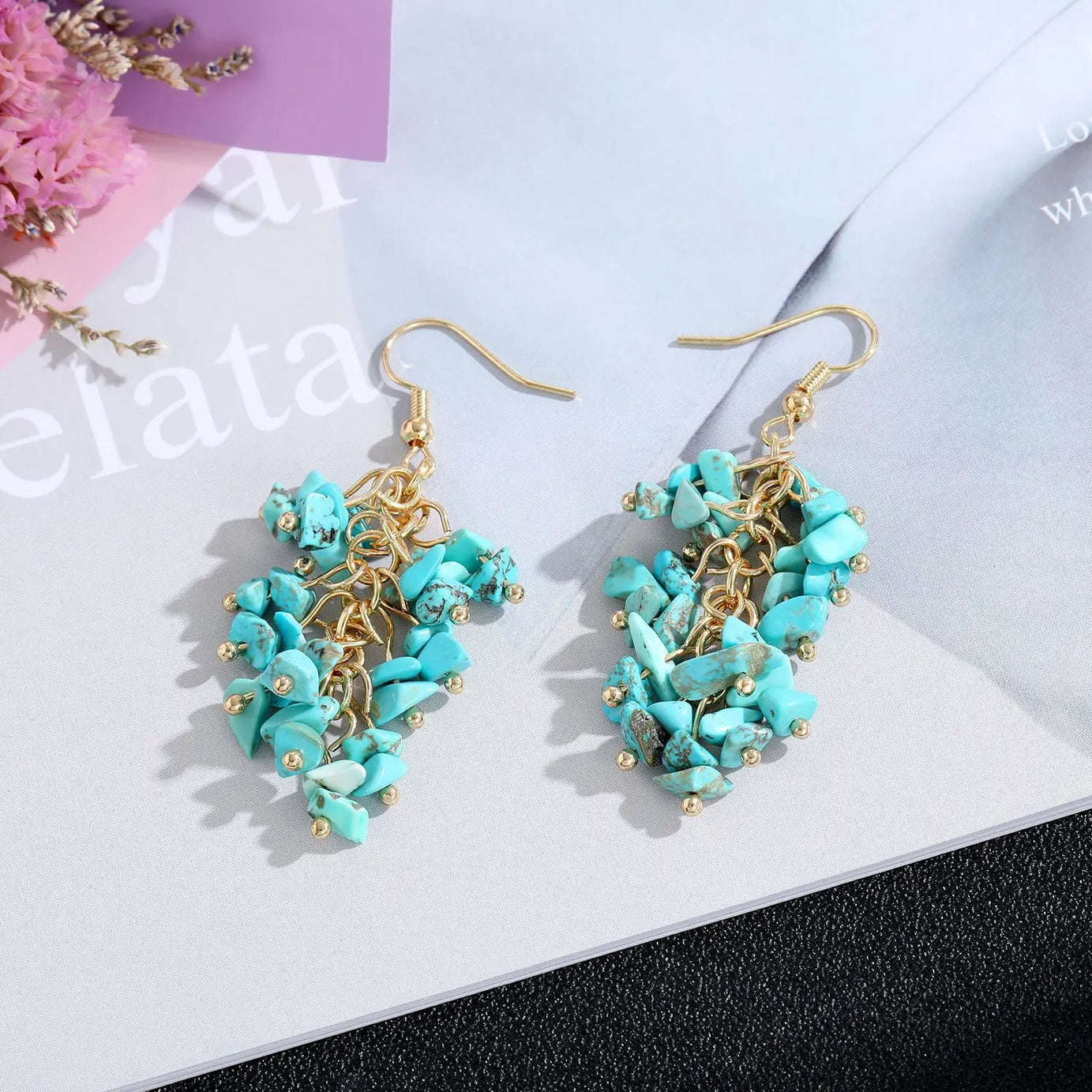 Natural Stone Crystal Grape Tassel Earrings Raw Gemstone Amethyst Lapis Lazuli Tiger's Eye Rose Quartz Chakra Crystal Earring - Charlie Dolly
