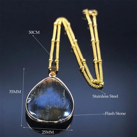 Boho Blue Labradorite Palm Necklace Water Drop Natural Healing Gem Stones Pendant Necklaces Reiki Moonstone Energy Jewelry NHH31 - Charlie Dolly