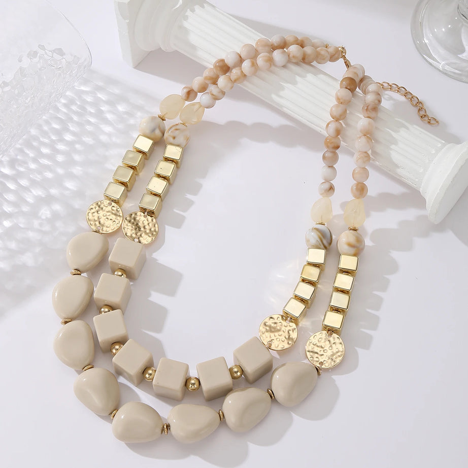 Chunky Acrylic Bead Hammered Disc Necklace Jewelry