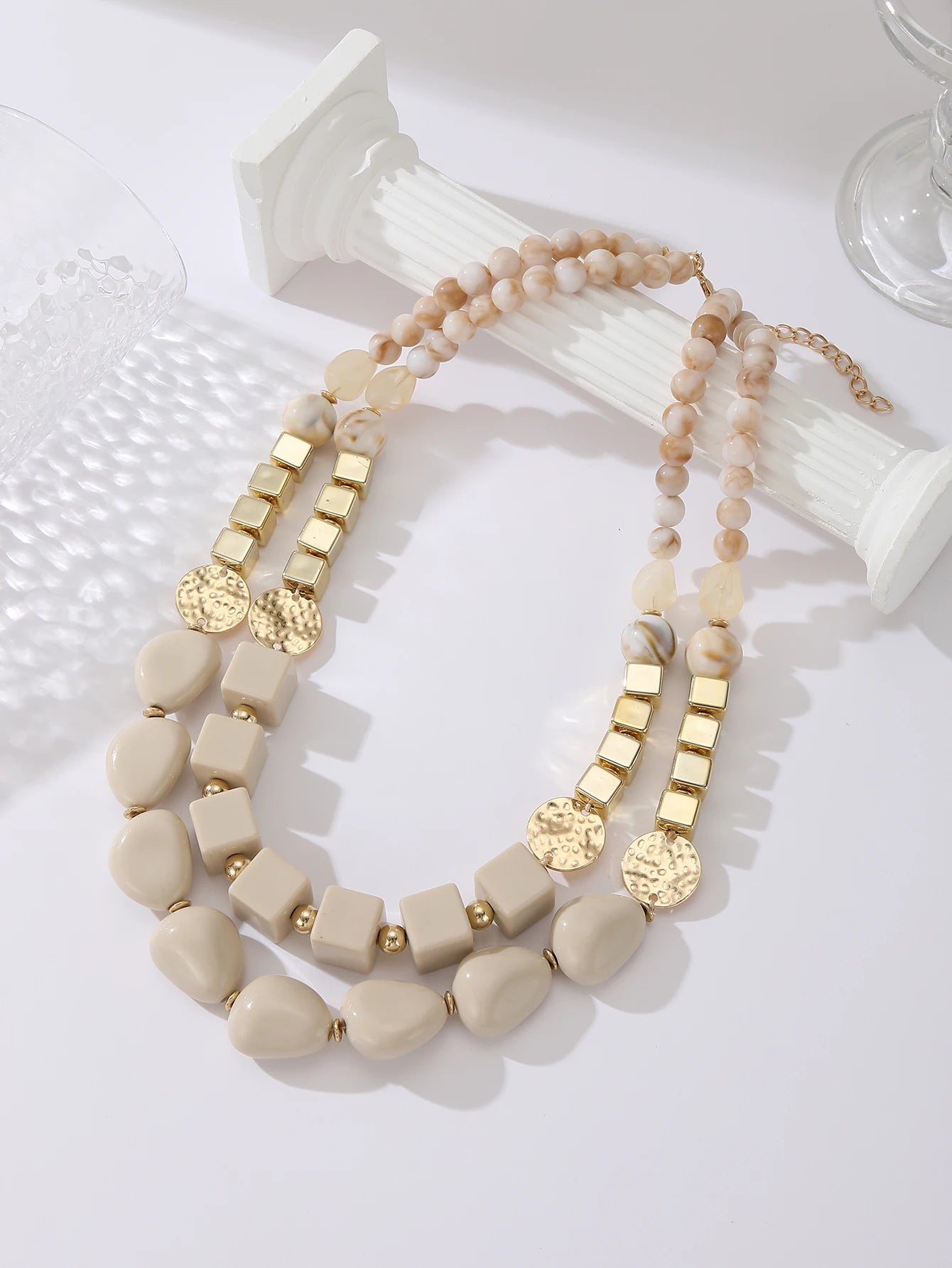 Chunky Acrylic Bead Hammered Disc Necklace Jewelry