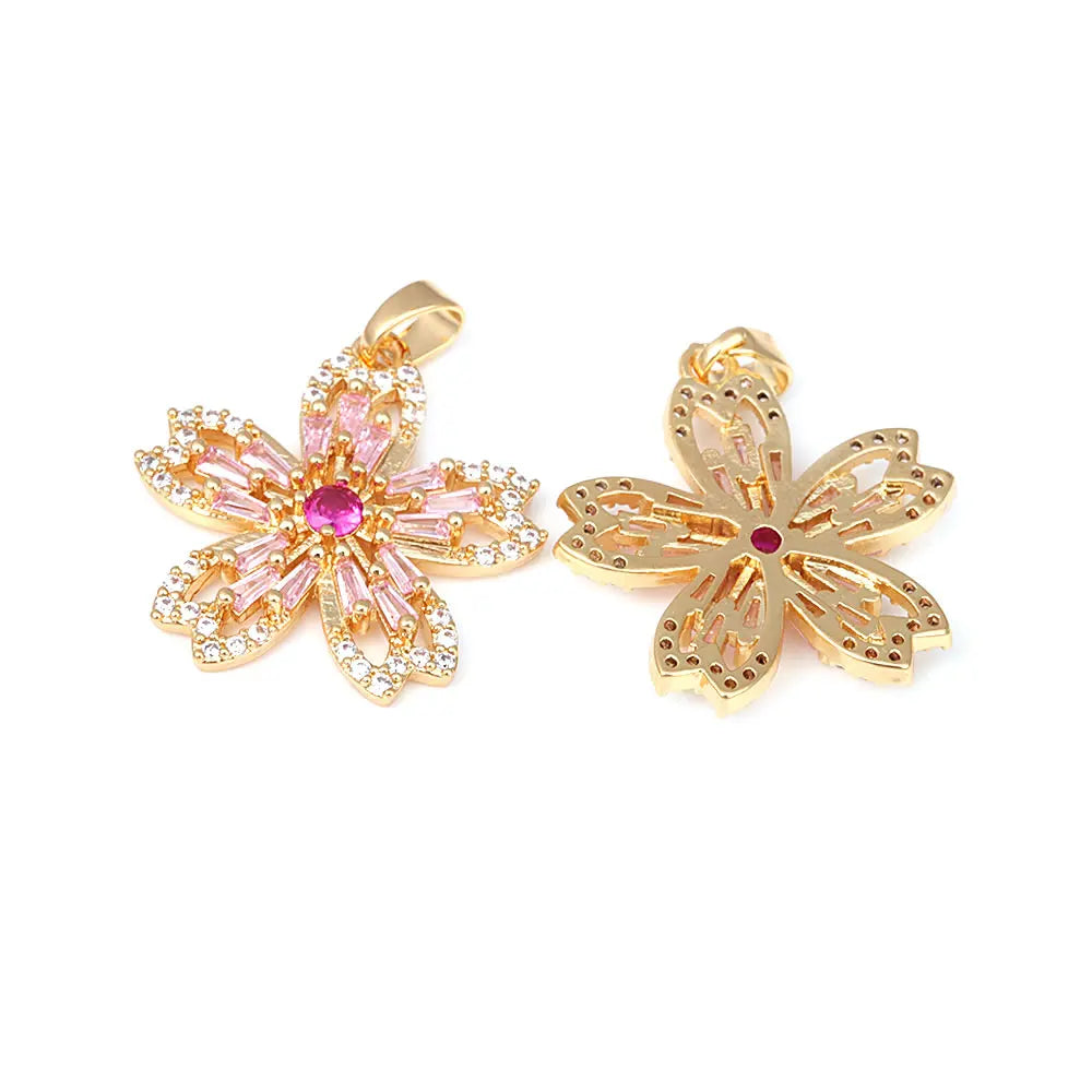 18K Gold Color Brass and Zircon Lotus Flower Necklaces Charms Pendants High Quality Diy Jewelry Accessories Making Supplies