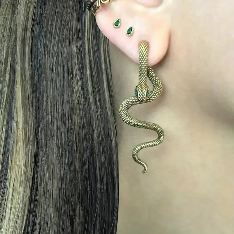 Exaggerated Snake Shape Long Drop Earrings Back Front Hanging Vintage Irregular Earrings for WomenTrendy Halloween Jewelry Gifts - Charlie Dolly