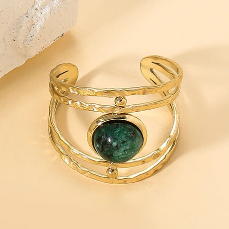 Boho Opal Turquoise Natural Stone Finger Rings Hollow Multi-Layer Jewelry Rings for Women Stainless Steel Ring Women Party Gifts - Charlie Dolly