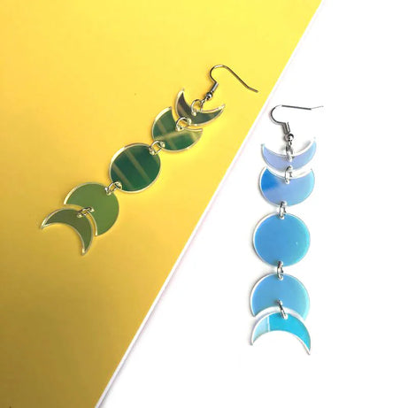 Magic Color Moon Phase Drop Earrings, Iridescent Acrylic Boho Celestial Talisman