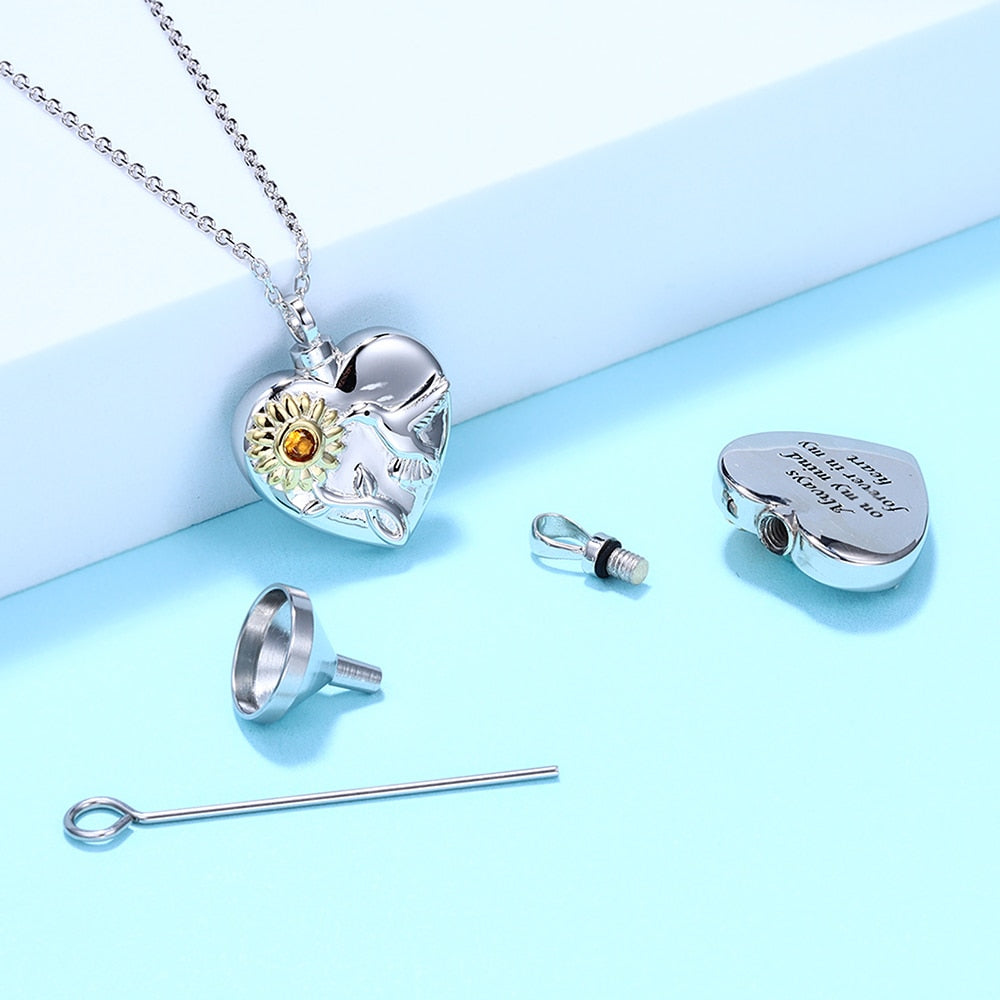 925 Sterling Silver Cremation Sunflower Hummingbird Urn Necklaces,Heart Memory Pendant Jewelry Gift For Ashes Women Men Friend - Charlie Dolly