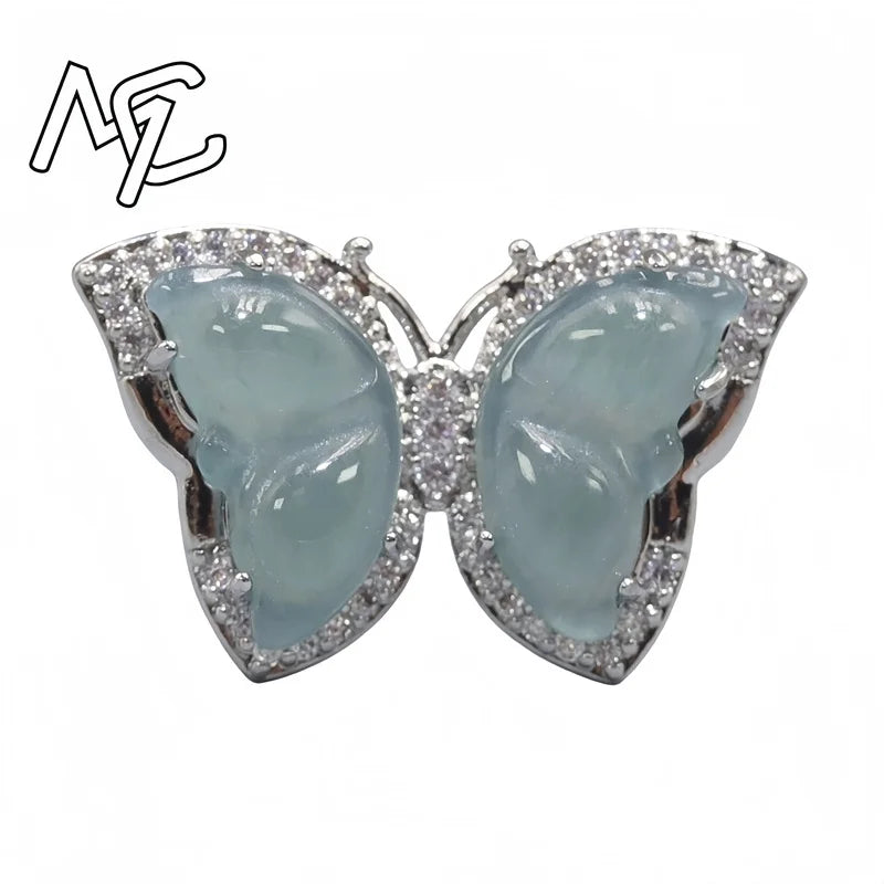 925 Silver Inlay Burmese Jade Adjustable Flower Gourd Butterfly Pendant Ring Emerald Rose Natural Green Women Jewelry Customized