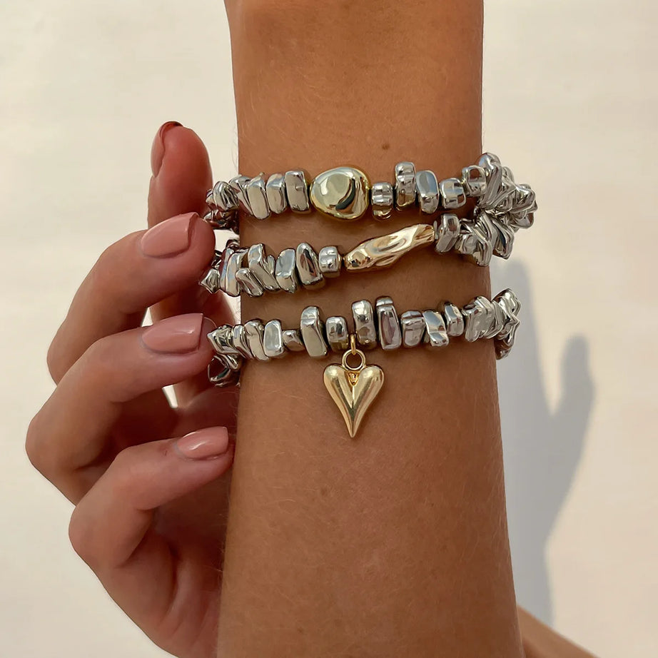 Heart Shell CCB Bead Pendant Boho Bracelet