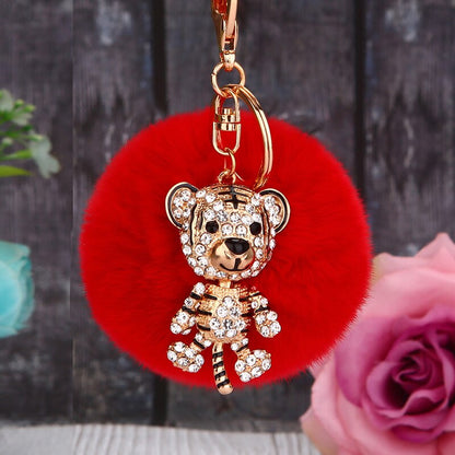 High-end zodiac little tiger car keychain female cute goldfish pendant metal key chain ring rhinestone gift