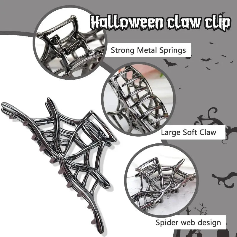 New 2023 Halloween Spider Skeleton Hair Claw Clips for Women Jewelry Accessories Black Silver Gold Large Barrette Party Headwear - Charlie Dolly