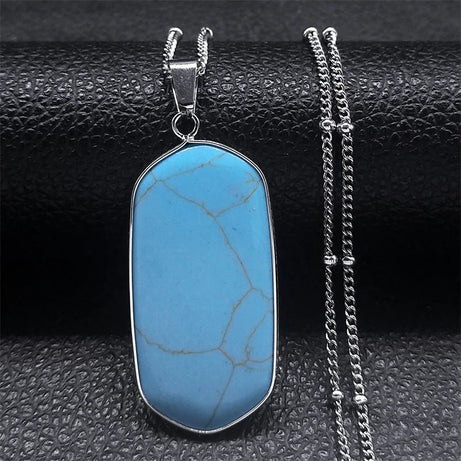 Black Obsidian Geometric Lucky Pendant Necklace Women Boho Natural Stone Stainless Steel Silver Color Necklaces Jewelry NA145S04 - Charlie Dolly