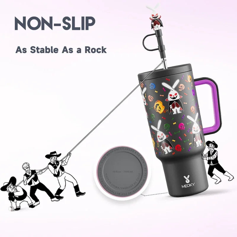 Meoky 40oz Tumbler Handle with Straw Cute Stopper Stainless Steel Insulation Coffee Cup Luminous Vacuum Car Mug Halloween Gifts - Charlie Dolly