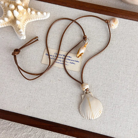 Starfish, Nautilus and Conch Wax Rope Clavicle Necklace