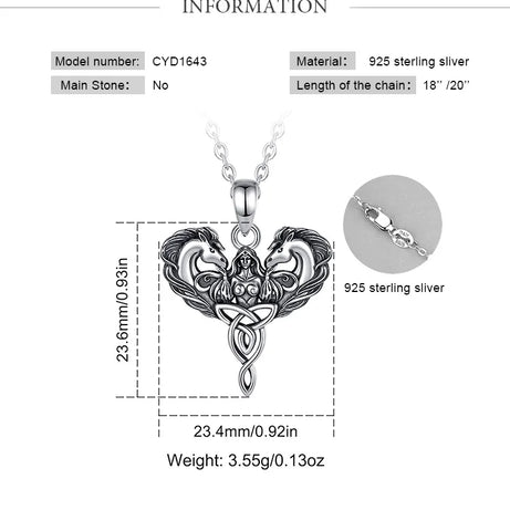 Celtic Horse Trinity Knot Necklace, S925 Sterling Silver