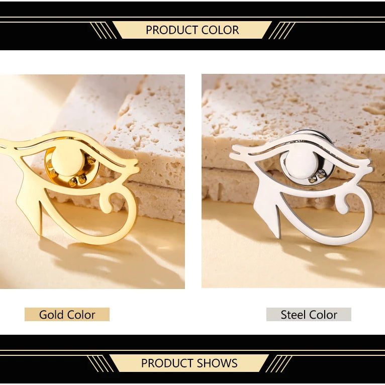 Eye of Horus Brooch Pin, Ancient Egyptian Protection Amulet Stainless Steel