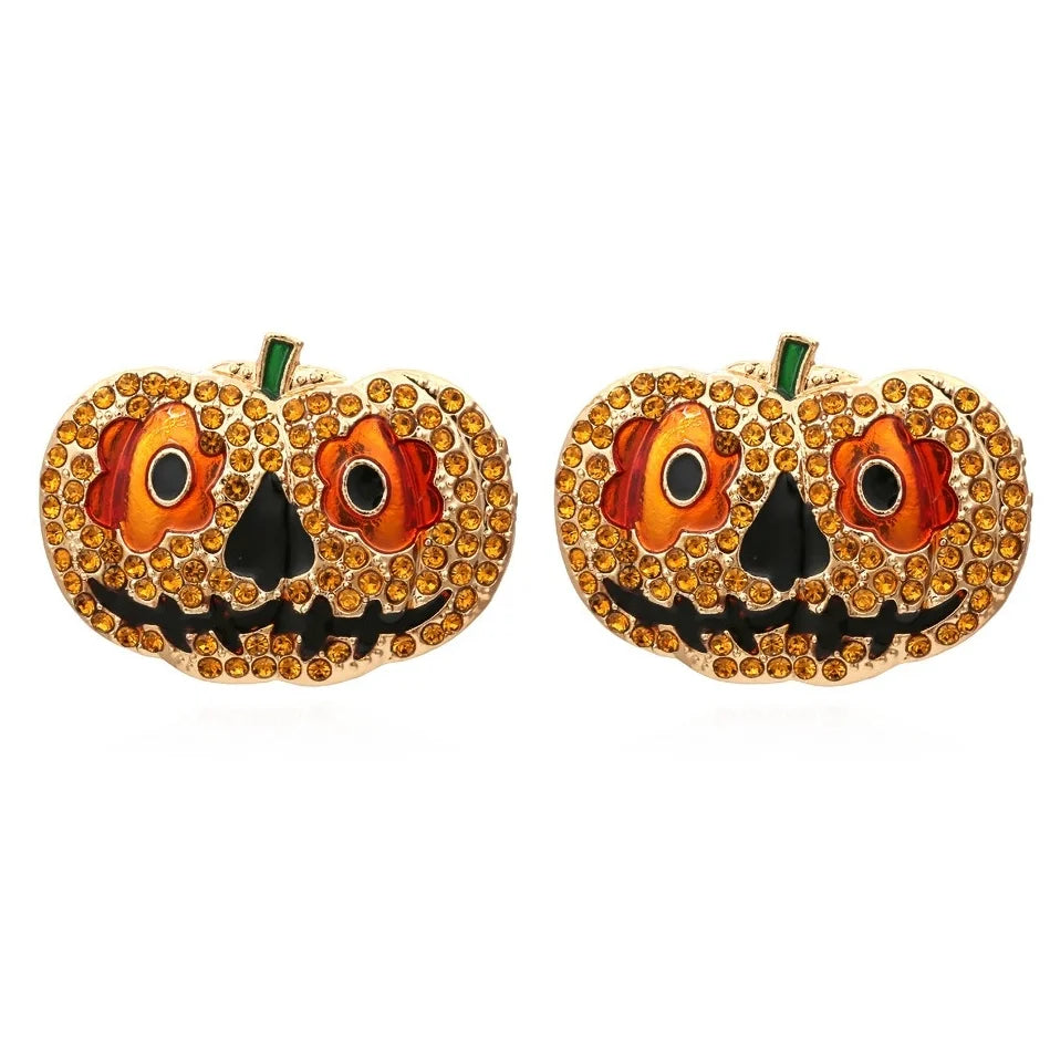Exaggerated Colored Rhinestone Pumpkin Earrings Personality Creativity Retro Halloween Female Earrings - Charlie Dolly