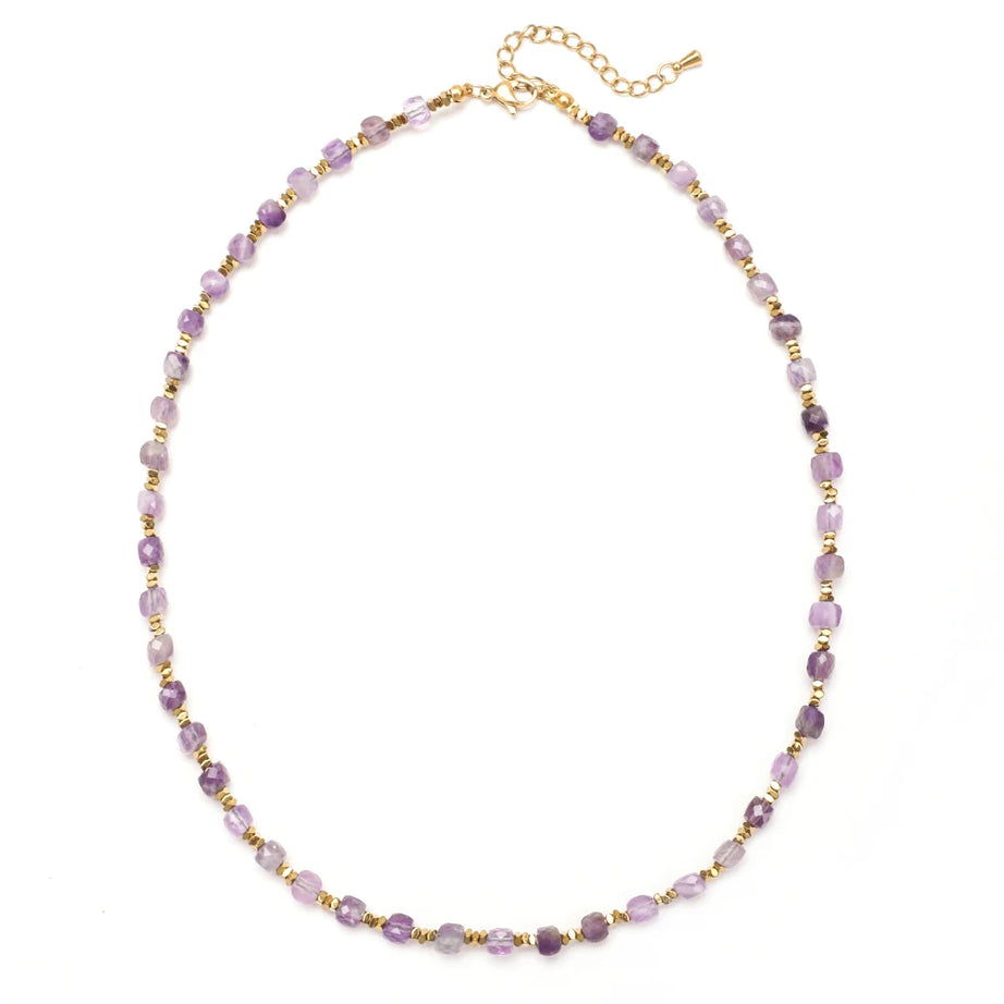 ZMZY 4MM Faceted Amethyst Necklace Natural Stones Beaded Collier Femme Women BOHO Necklace For Women Statement Jewelry - Charlie Dolly