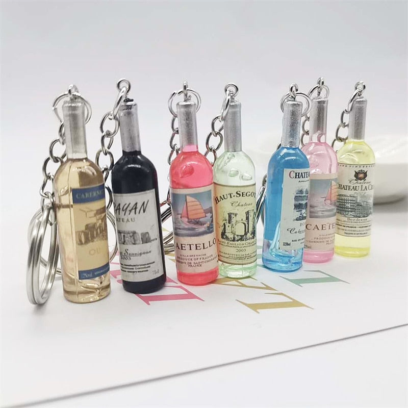 Simulation Resin Beer Wine Bottle Keychain for Women Men Fashion Car Bag Keyring Pendant Accessions Jewelry Gift Wholesale 2023 - Charlie Dolly
