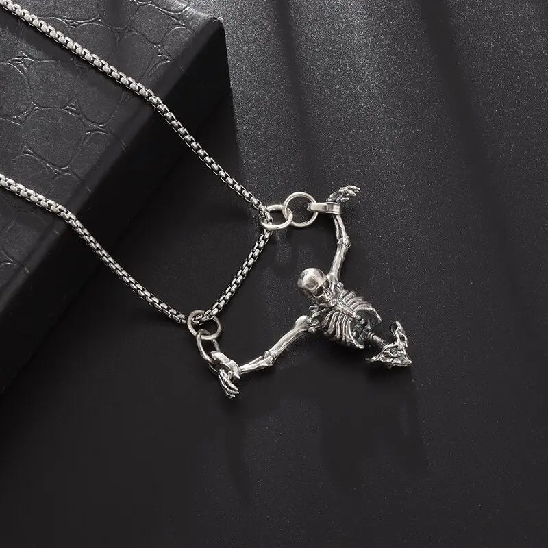Silver Plated Captivity Skull Pendant Men\'s Biker Punk Rock Necklace Gothic Halloween Jewelry Accessory - Charlie Dolly