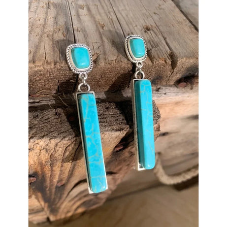 Retro Bohemian Rectangular Lapis Lazuli earrings, Fashionable Bluestone pendant, women's Jewelry Accessories - Charlie Dolly