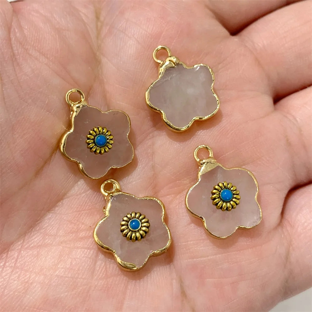 2pcs Natural Stone Flower Charms Tiger Eye Lapis Lazuli Flower Pendant For Jewelry Making Necklace DIY Earrings Bracelet15x20mm