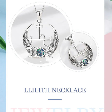 S925 Sterling Silver Lilith Moon & Opal Pendant Necklace, Triple Moon Goddess Amulet