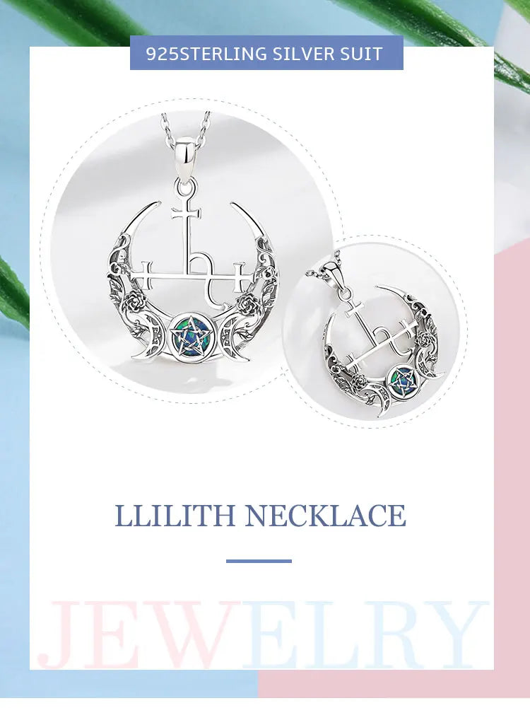 Eudora 925 Sterling Silver Lilith Moon Necklace for Women Man Opal Triple Moon Goddess Amulet Pendant Personality Jewelry Gift