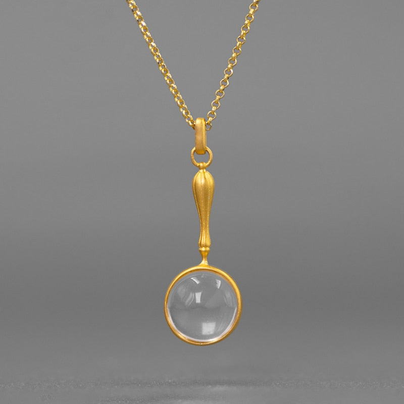 INATURE New Fashion 925 Sterling Silver Jewelry Natural Crystal Magnifying Glass Pendant Necklace For Women - Charlie Dolly