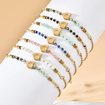 Cute Seashell Thin Natural Stone Bracelets for Women Beads Stainless Steel Chain Bracelet Minimalist Pulseras Boho Jewelry