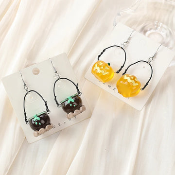 1Pair Halloween Women Drop Earrings 3D Resin Pumpkin Jar Basket Jewelry For Girl Festival Gifts