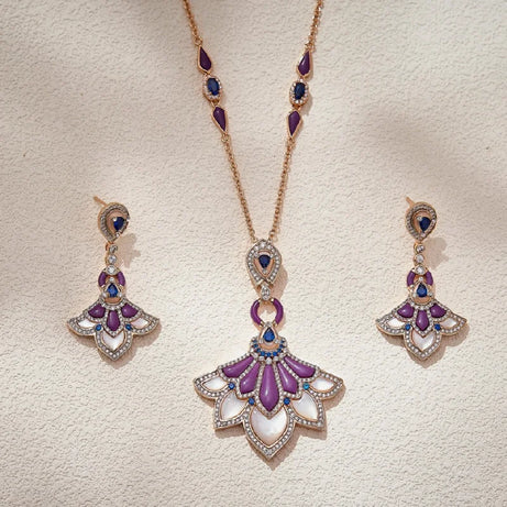 Designer Collection Stud Earrings Necklace Women Lady Inlay Cubic Zircon Mother Of Pearl Lapis Lazuli Dinner Party Jewelry Set - Charlie Dolly