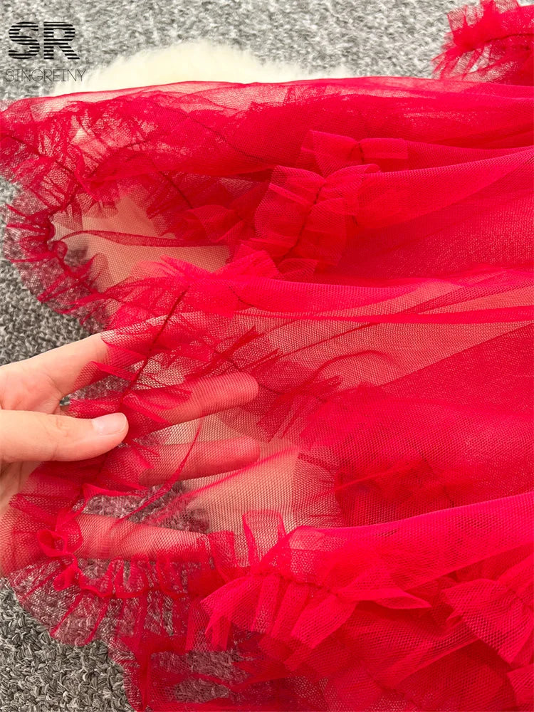 SINGREINY Sexy Lace Two Pieces Suits Women Sleeveless Strapless Camisole+Irregular Elastic Waist Skirt Fashion Gauze Party Sets - Charlie Dolly