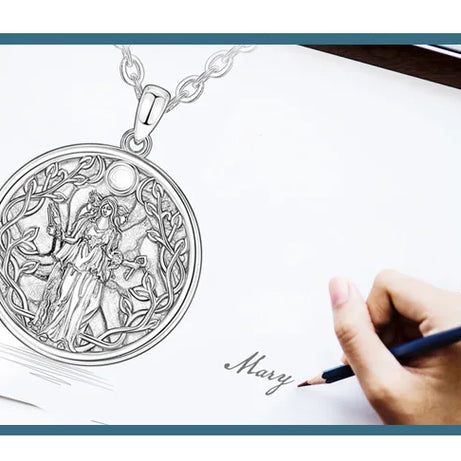 S925 Sterling Silver Triple Moon Goddess Pendant Necklace, Hecate Natural Abalone Amulet