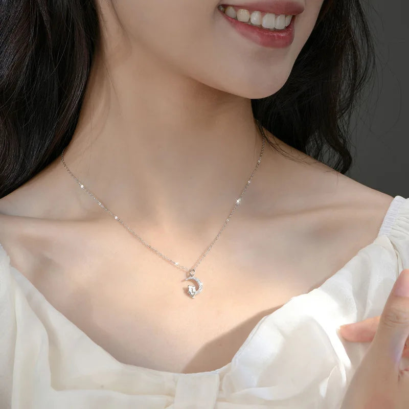 Gothic Black Cat Moon Pendant Necklace Vintage Aesthetic Crescent Kitten Moonstone Necklace for Women Men Halloween Jewelry Gift - Charlie Dolly