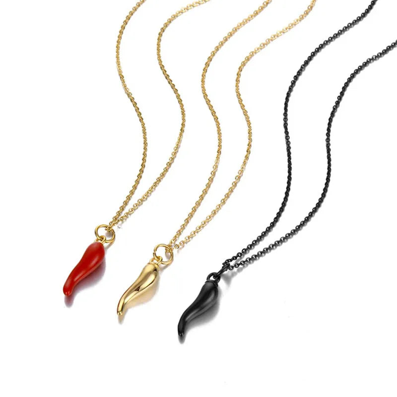 Italian Horn Red Necklace Black Gold Silvertone Black Lucky Charm Necklace Small Cornetto Pendant Jewelry for Women Amulet Horn - Charlie Dolly