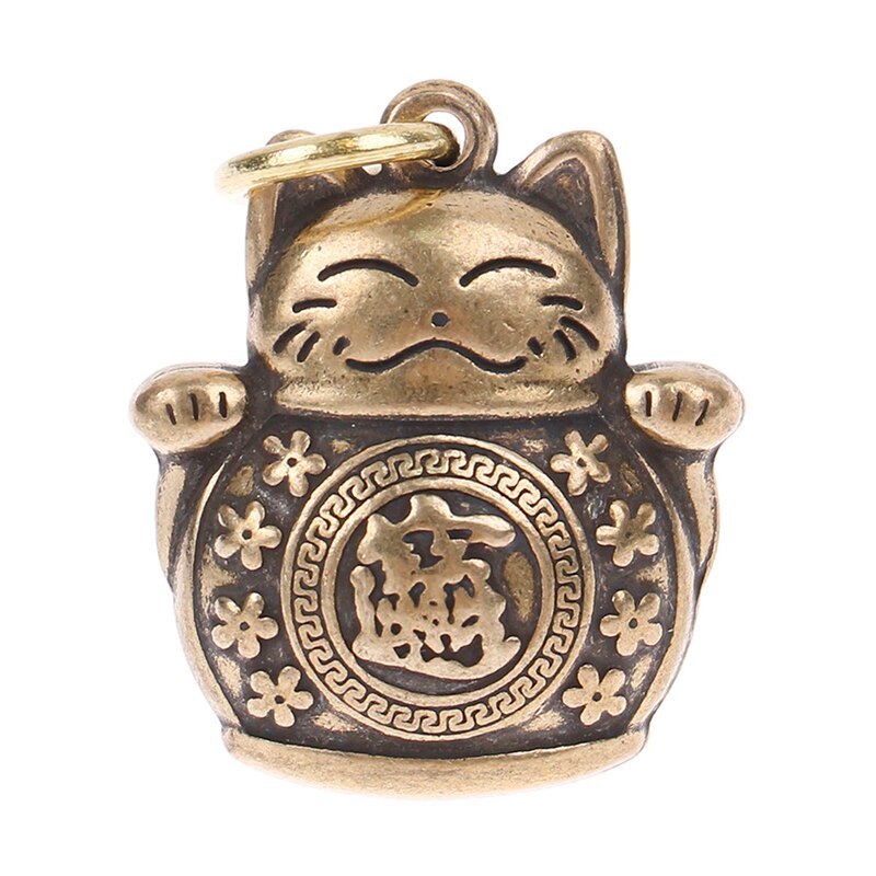 Pure Copper Lucky Cat Keychain DIY Jewelry Hanging Accessories Keyring Pendant Cute Animal Kitten Figure Keyring Pendant Childre