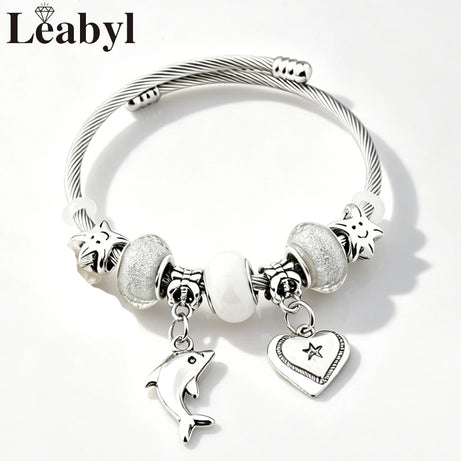 Dolphin Starfish and Shell Enamel Charm Bracelet