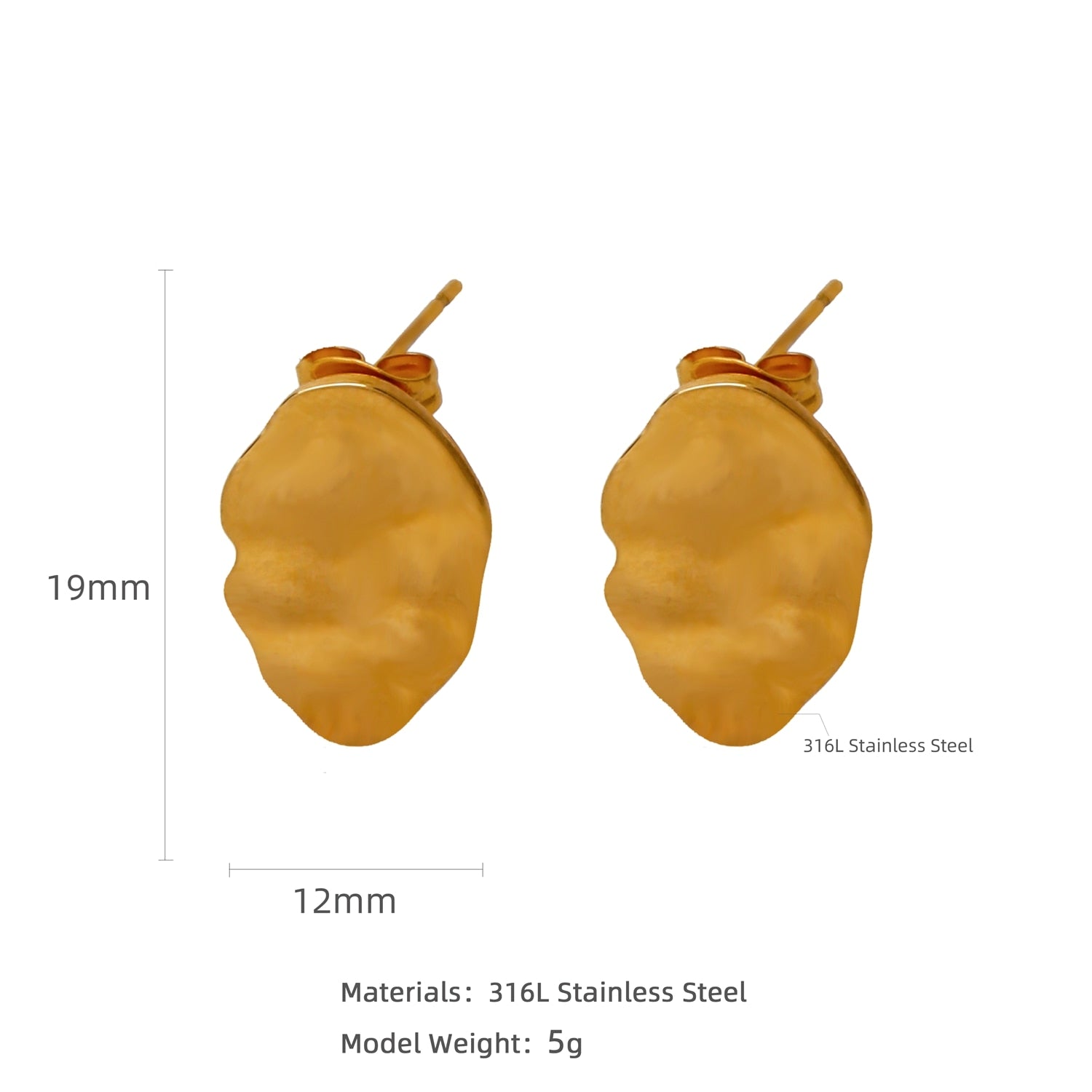 HONGTONG Earrings Irregular Love Shape Stainless Steel Earrings Women's Fashion Cute Metal Texture 18k Earrings Gold Plated - Charlie Dolly