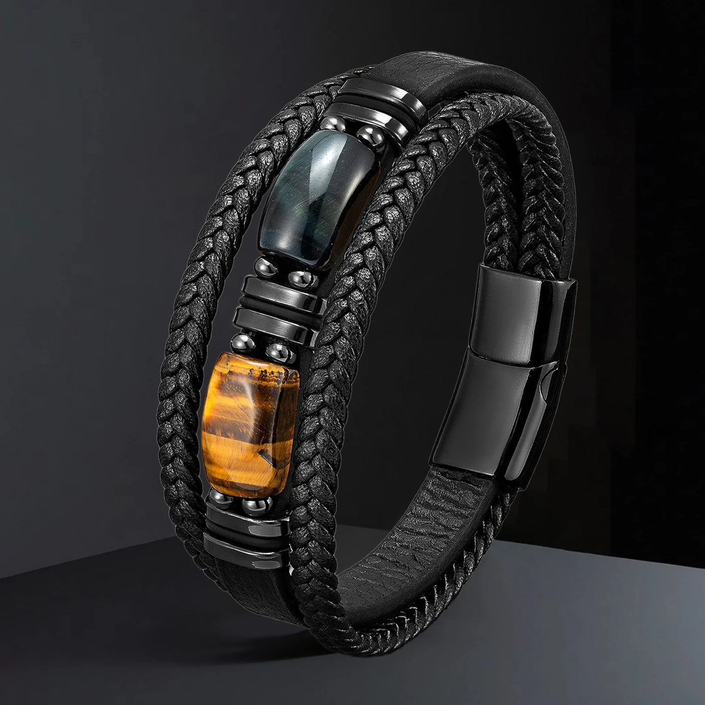 Natural Stone Leather Wrap Bracelet