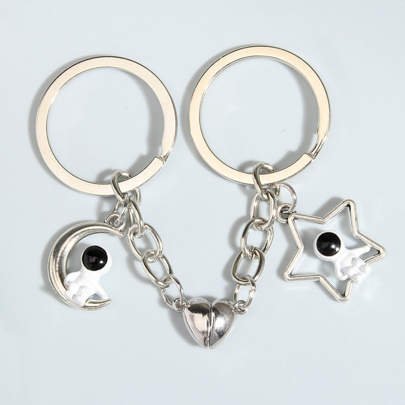 Design Keychain Astronaut Star Magnetic Button Key Ring Spaceman Key chains For Couple Friend Gifts DIY Handmade Jewelry - Charlie Dolly