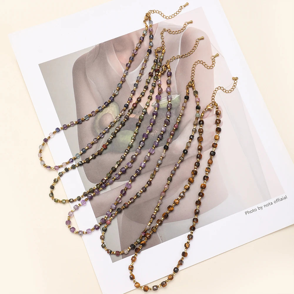 ZMZY 4MM Faceted Amethyst Necklace Natural Stones Beaded Collier Femme Women BOHO Necklace For Women Statement Jewelry