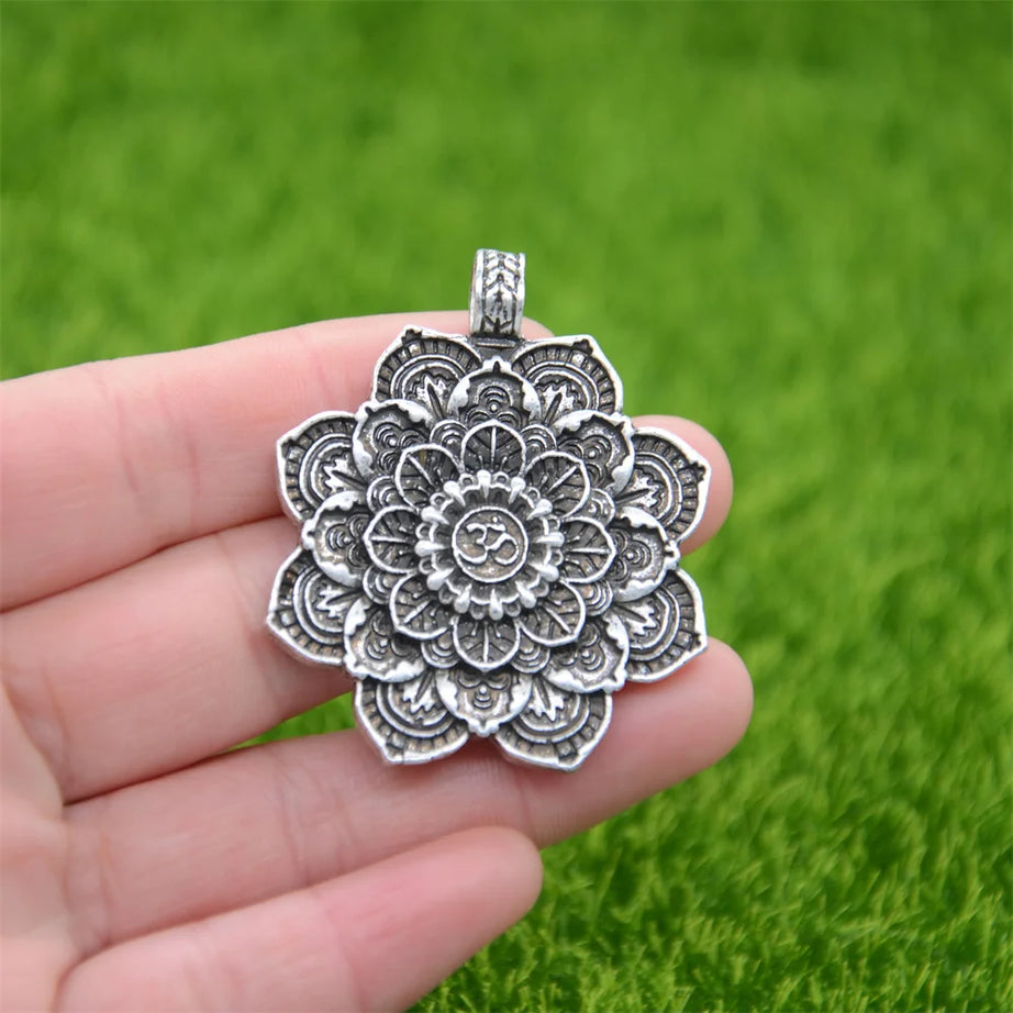 Wiccan Sun Moon Star Mandala Lotus Amulet Necklace, Sacred Witchy Talisman