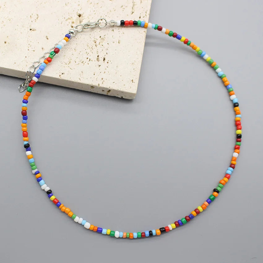 Simple Seed Beads Choker  Women Korean Fashion Charm Colorful Handmade Boho Collar Chain Neck Necklace Femme Jewelry  Gift