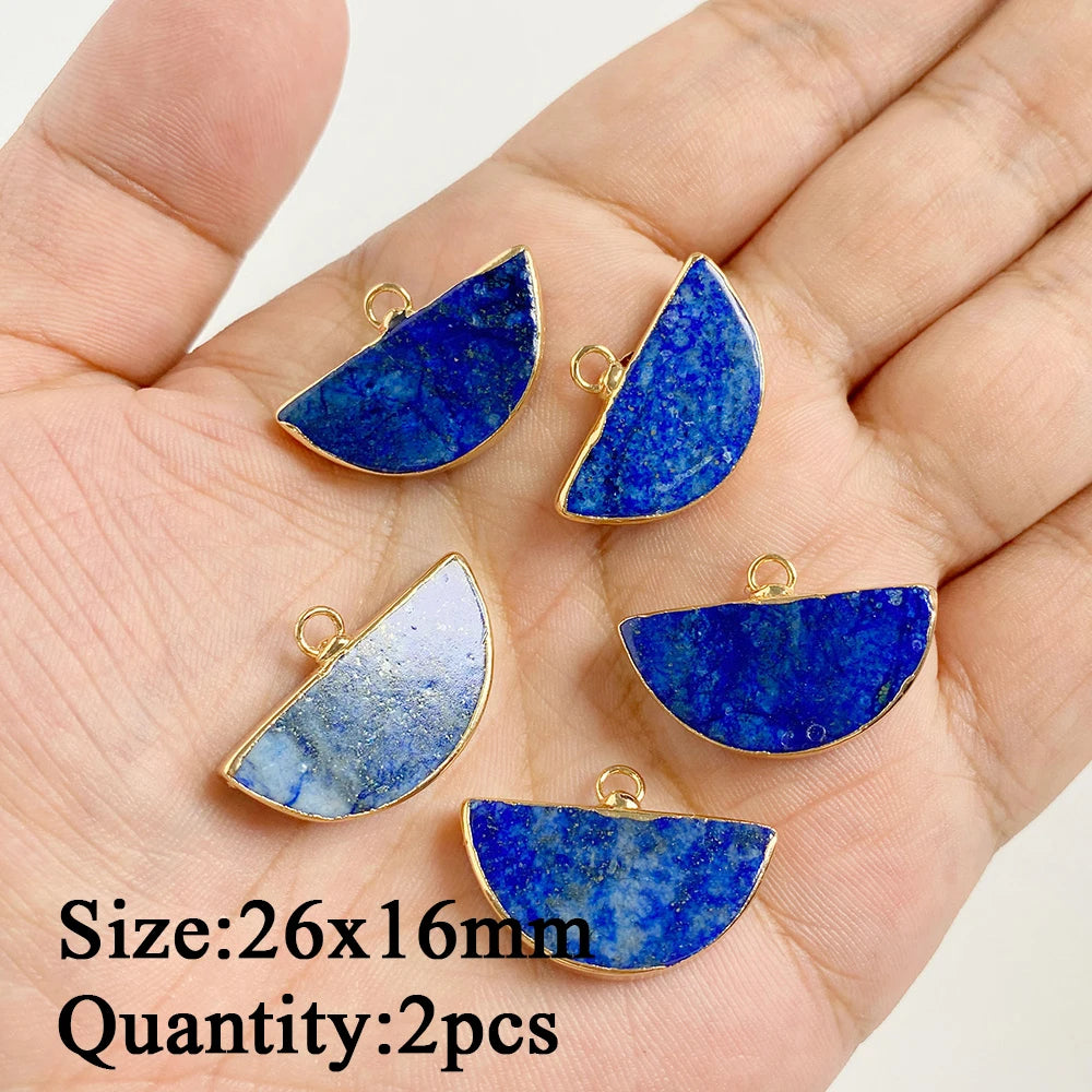 Natural Lapis Lazuli Pendant Blue Heart Square Oval Bullet Stone Charms For Jewelry Making Necklace Earrings Bracelet DIY 2PCS