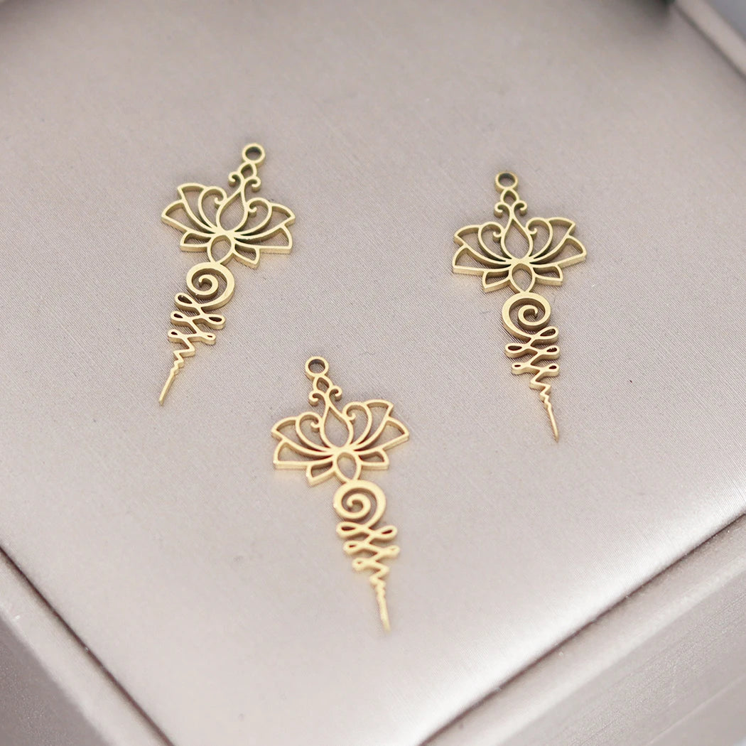 3pcs Exquiaite Amulet Moon Lotus Flower Charms DIY Craft Earrings Necklace Jewelry Making Yogo Buddhism Stainless Steel Pendant